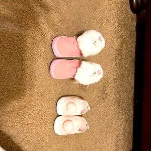 Pink newborn boots and slip-ons